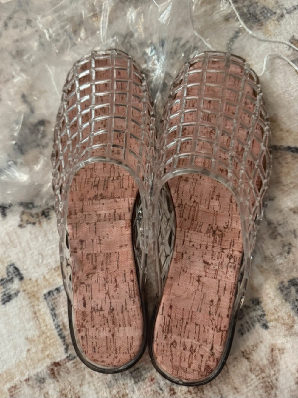 Clear Jelly Flats for Women Round Mesh Hollow Jellies Mesh Slides Shoes Summer
